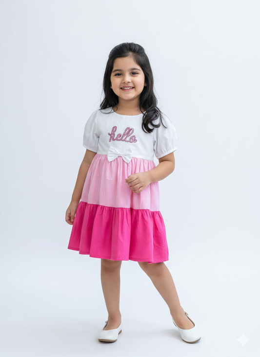Pink Layered Cotton Girls Dress