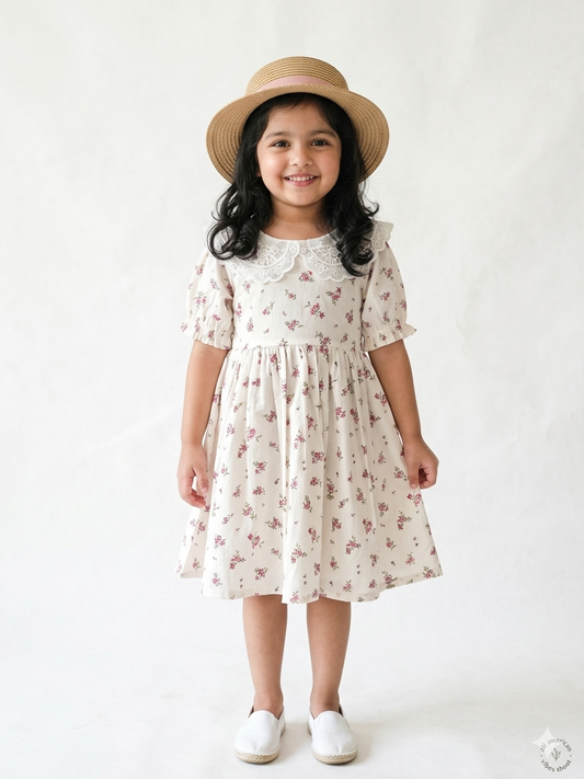 Off-White Floral Cotton Girls Dress