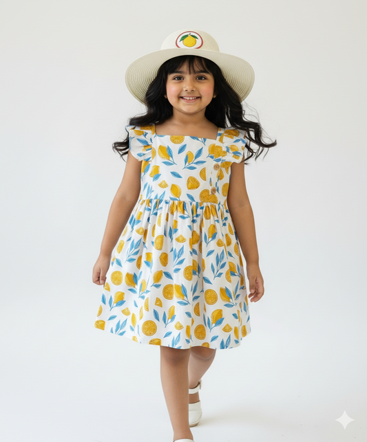 Lemon Print Cotton Girls Dress