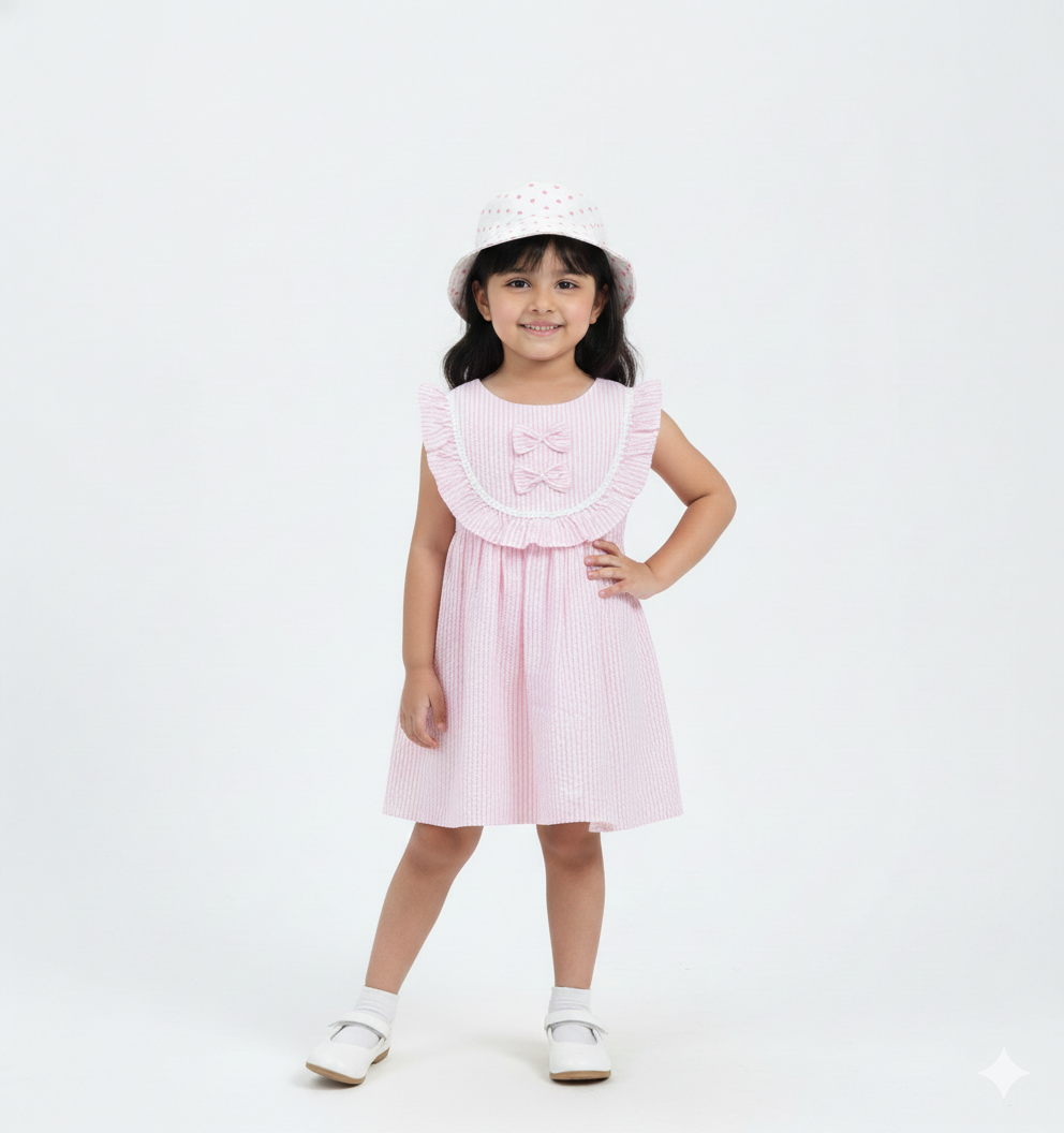 Girls Pink Striped Cotton Dress