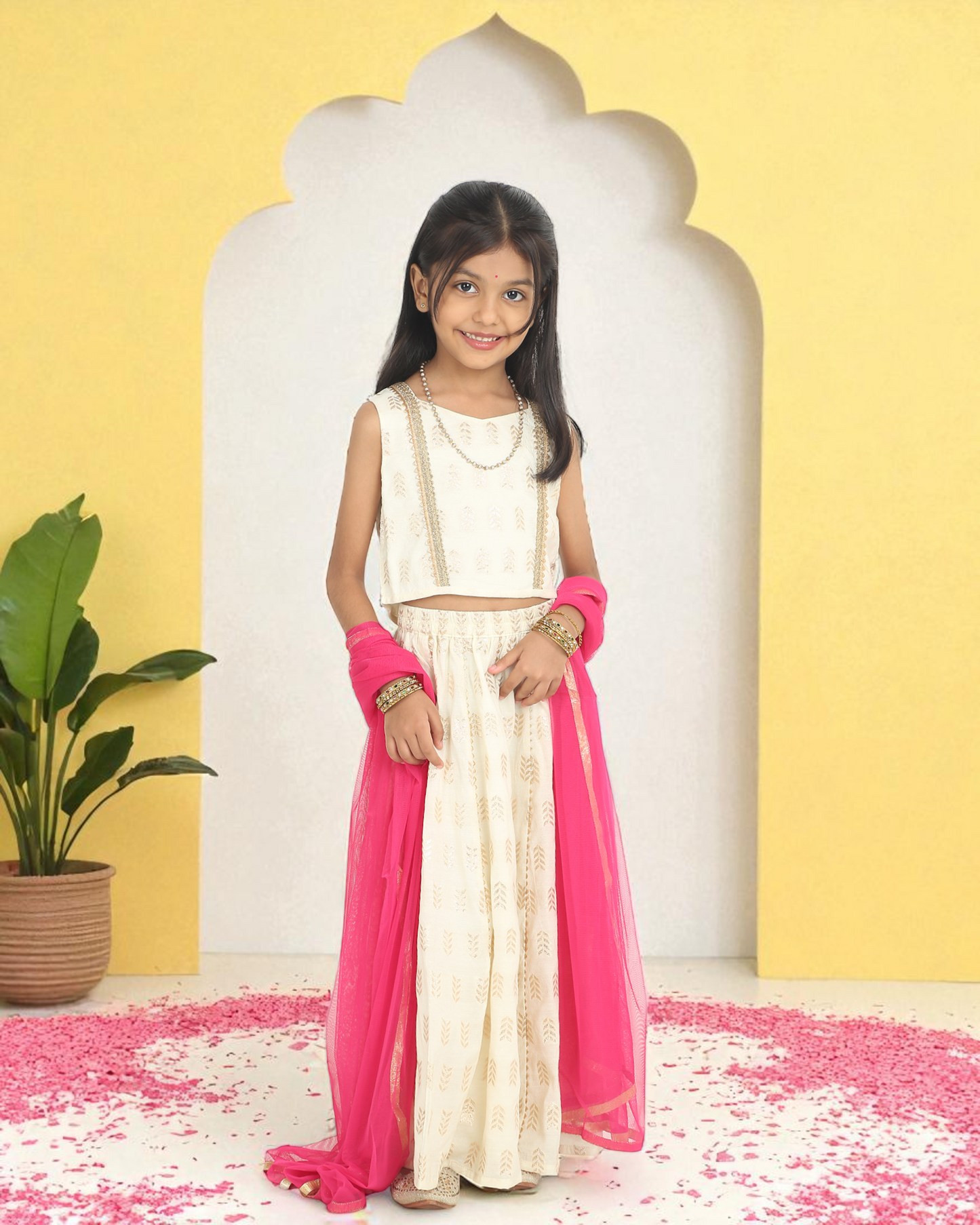 Ivory and Pink Chaniya Choli