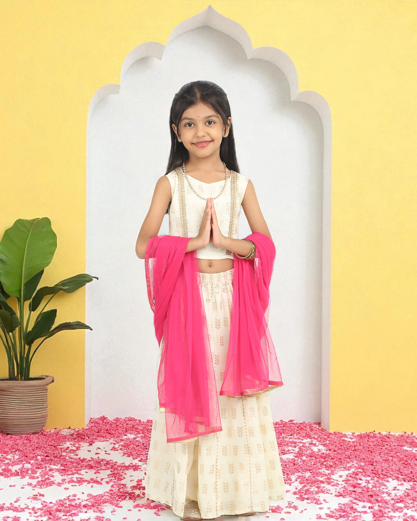 Ivory and Pink Chaniya Choli