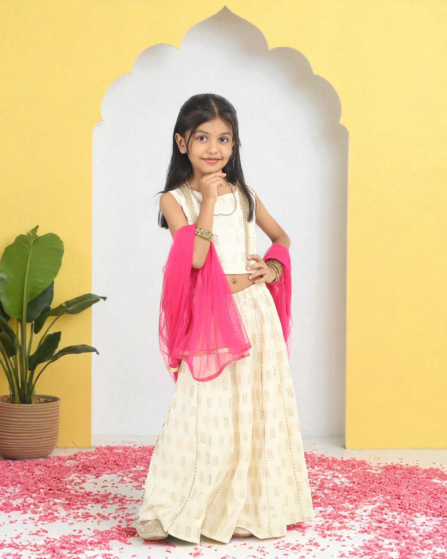 Ivory and Pink Chaniya Choli