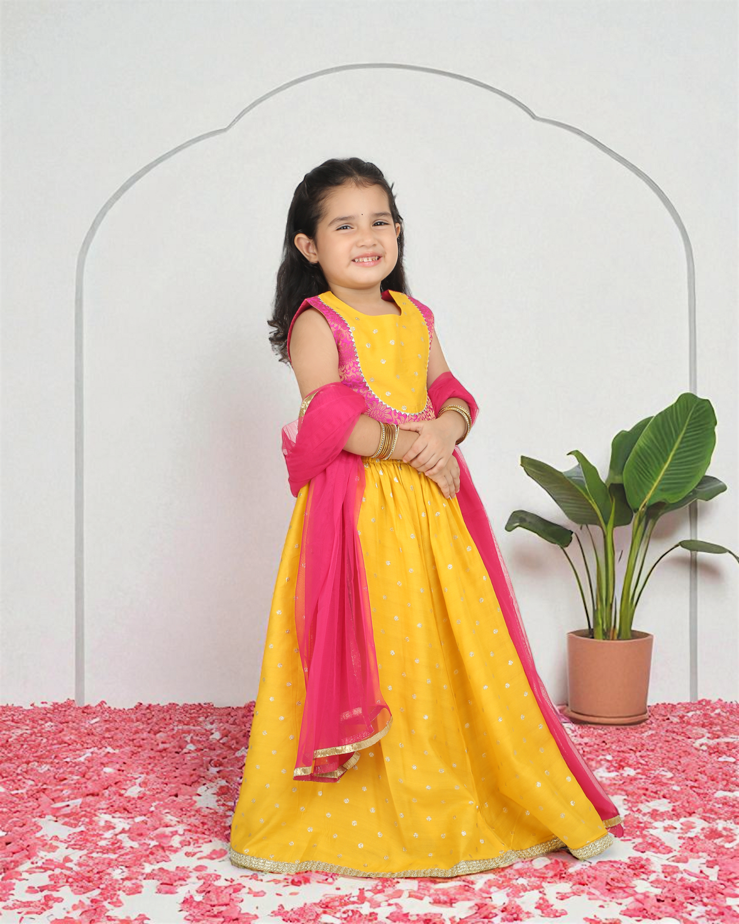 Yellow Brocade Girls Lehenga