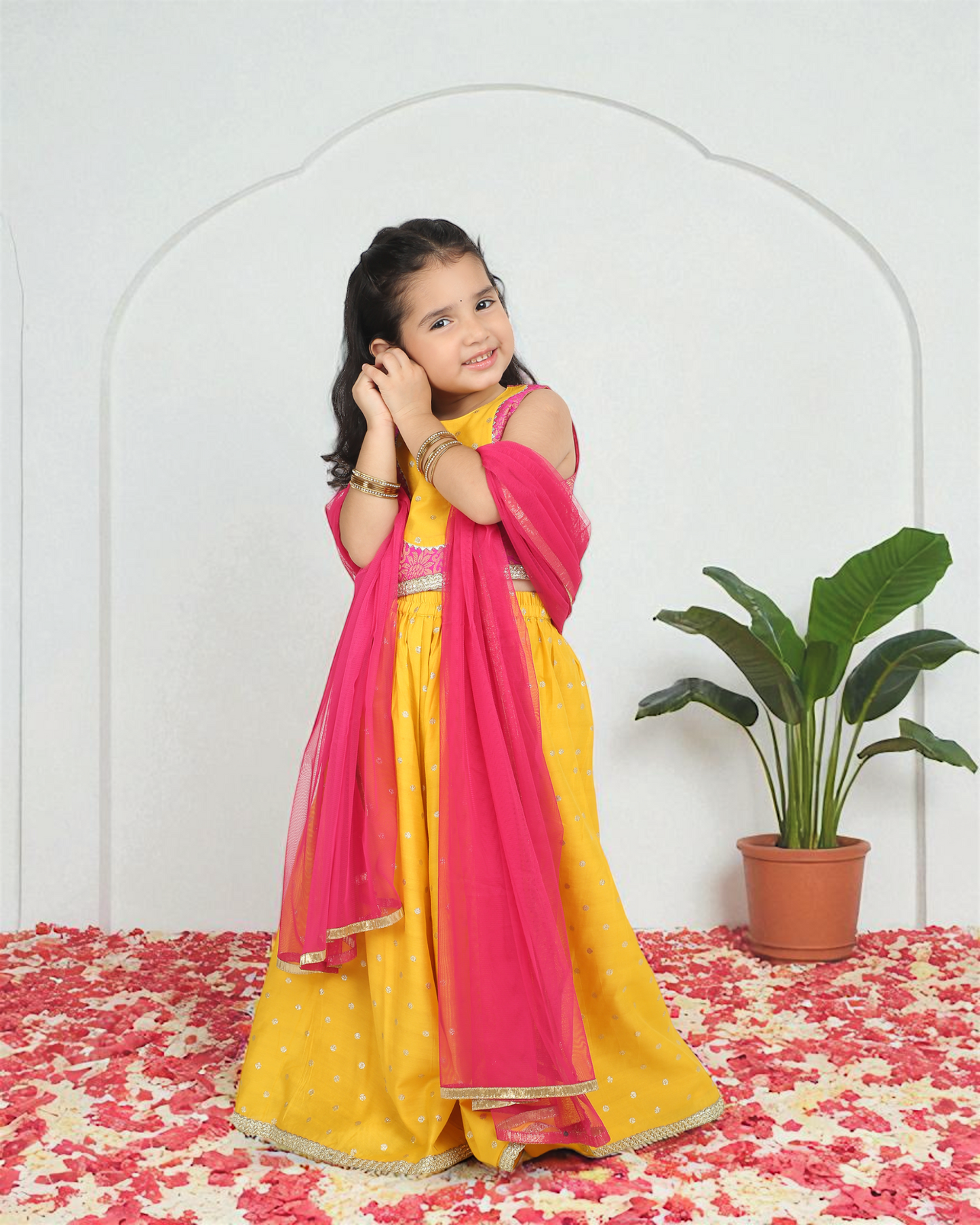 Yellow Brocade Girls Lehenga