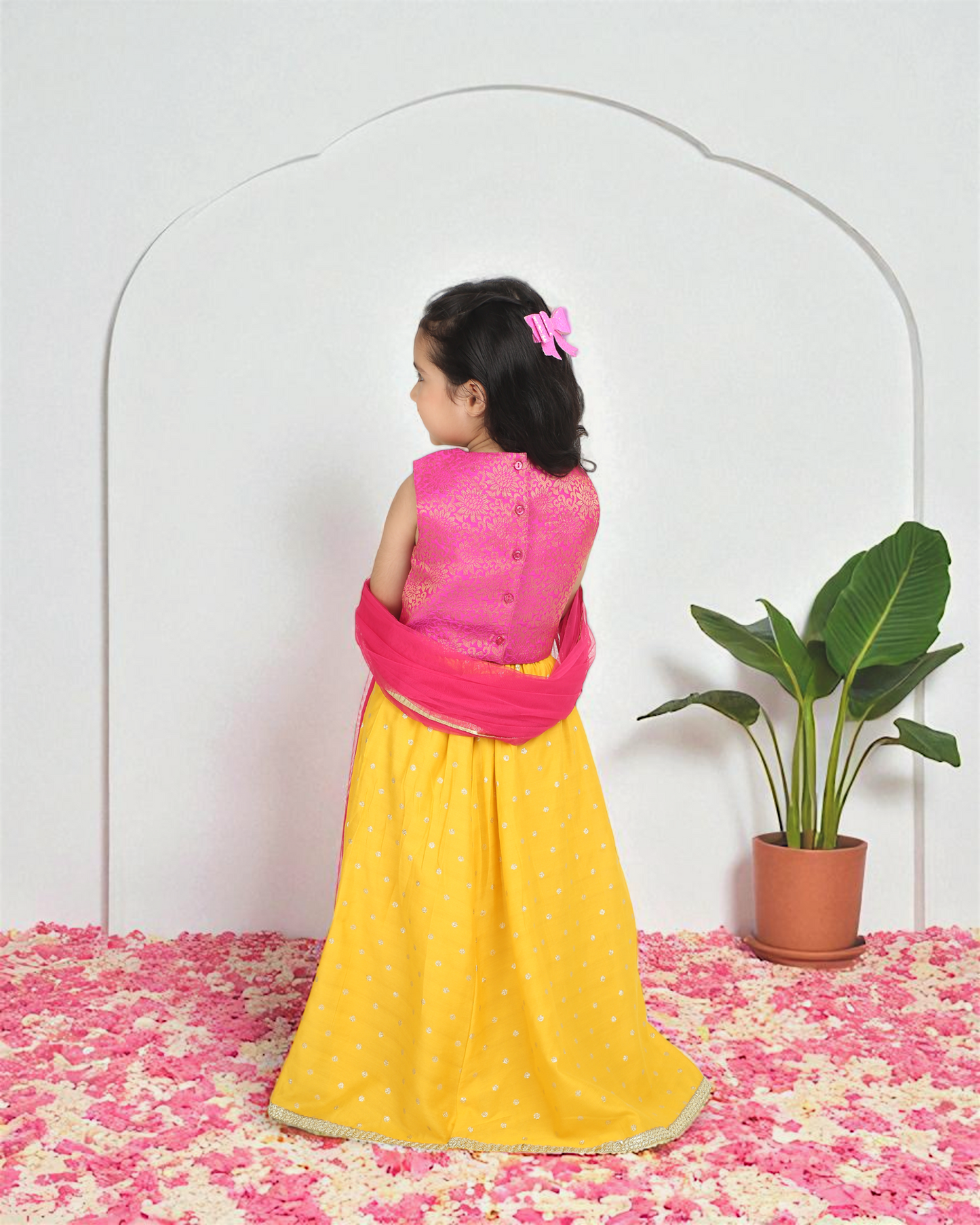 Yellow Brocade Girls Lehenga