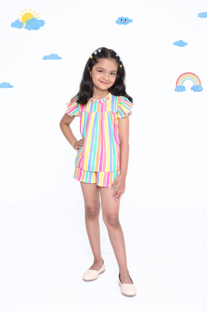 Girls' Multi-Colored Striped Co-Ord Set