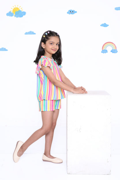 Girls' Multi-Colored Striped Co-Ord Set