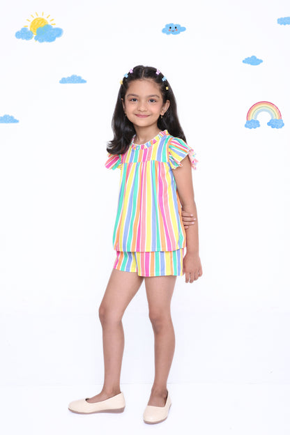 Girls' Multi-Colored Striped Co-Ord Set