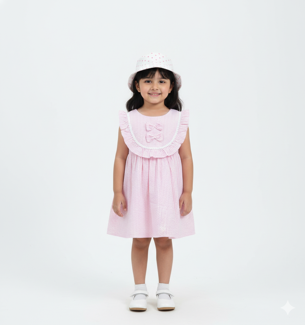 Girls Pink Striped Cotton Dress