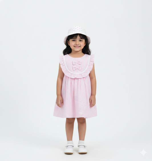 Girls Pink Striped Cotton Dress