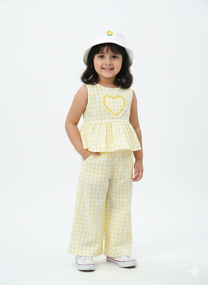 Yellow Gingham Girl's Cotton Co-ord Set
