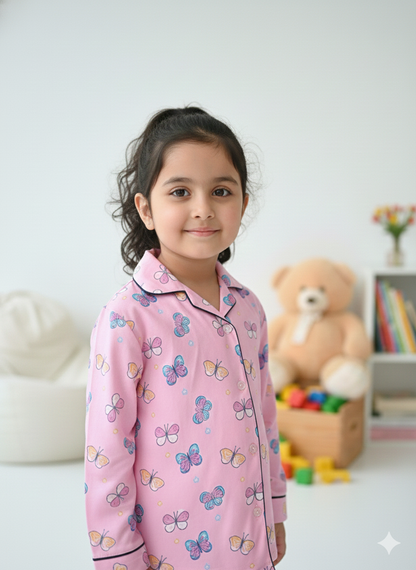 Butterfly Print Rayon Kids Nightsuit