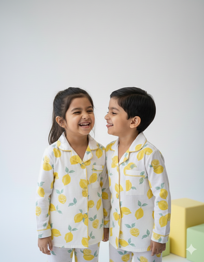 Lemon Print Cotton Kids Nightsuit