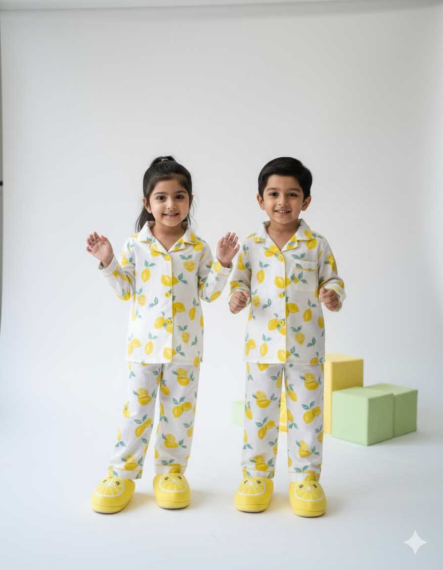 Lemon Print Cotton Kids Nightsuit
