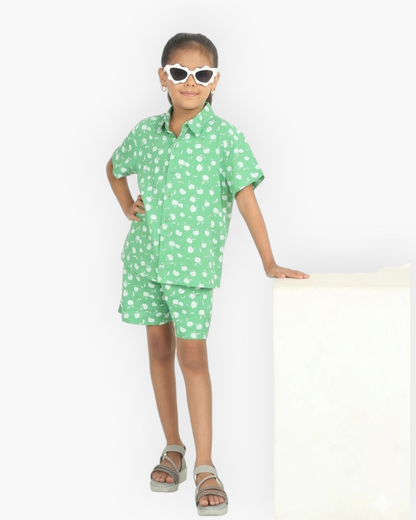 Green Printed Rayon Girls Co-ord Set