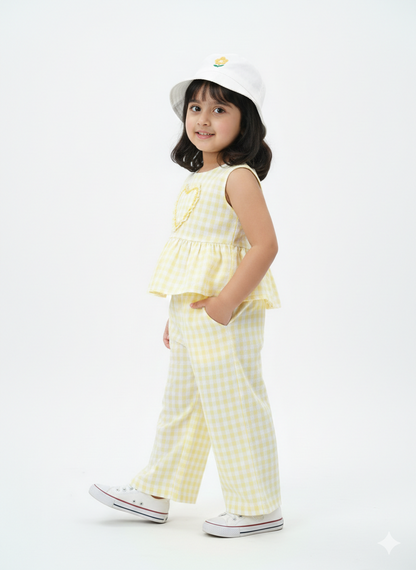 Yellow Gingham Girl's Cotton Co-ord Set