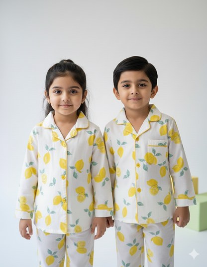 Lemon Print Cotton Kids Nightsuit