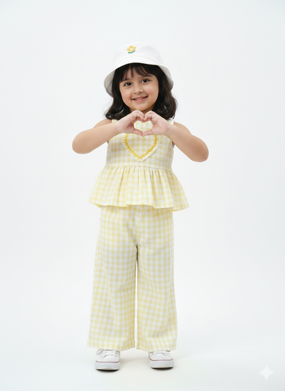Yellow Gingham Girl's Cotton Co-ord Set