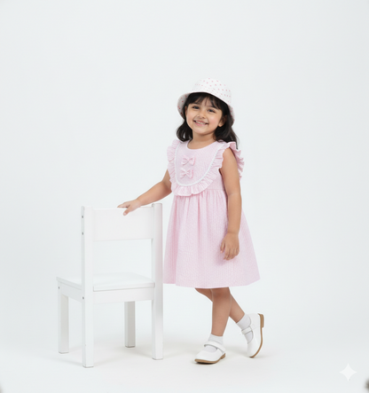 Girls Pink Striped Cotton Dress