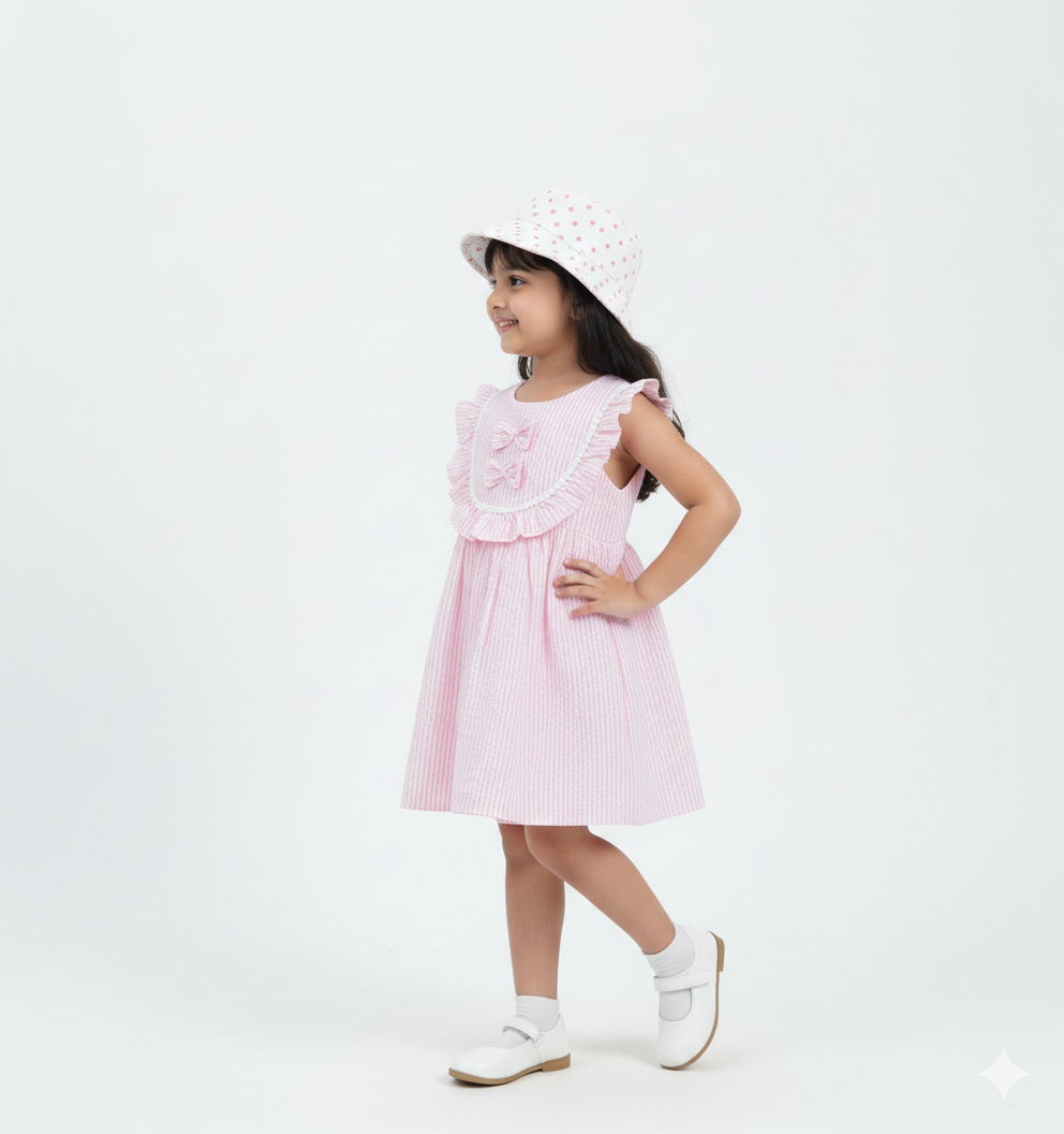 Girls Pink Striped Cotton Dress