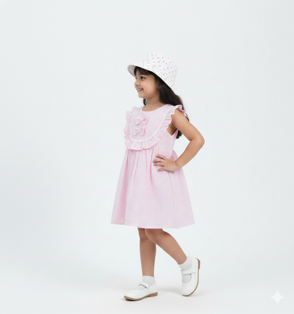 Girls Pink Striped Cotton Dress