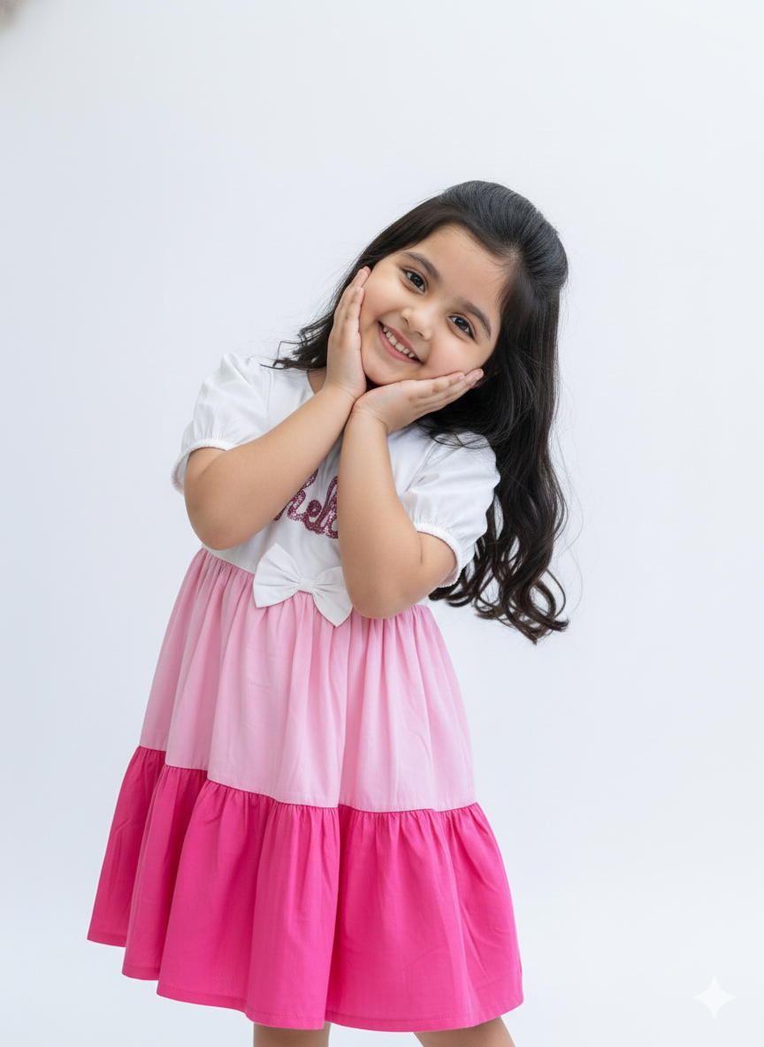 Pink Layered Cotton Girls Dress