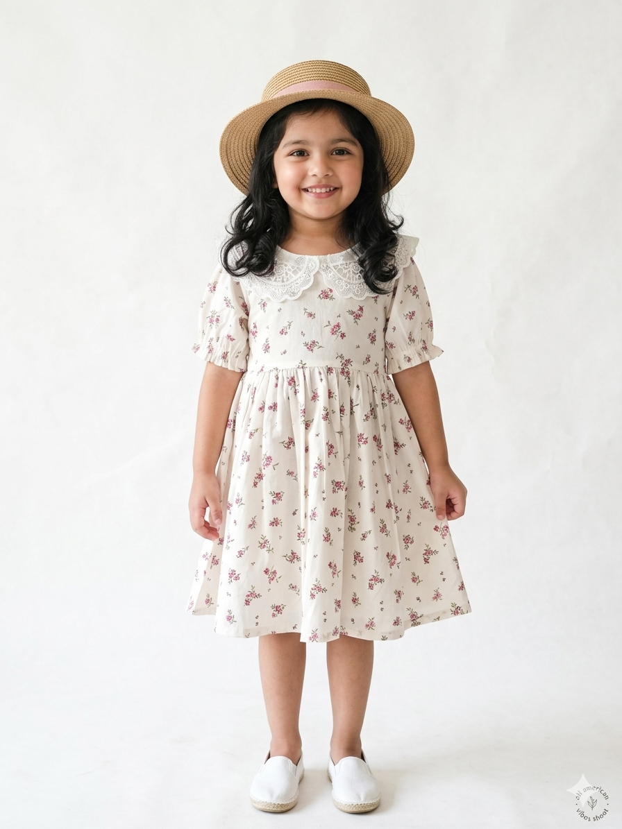 Off-White Floral Cotton Girls Dress