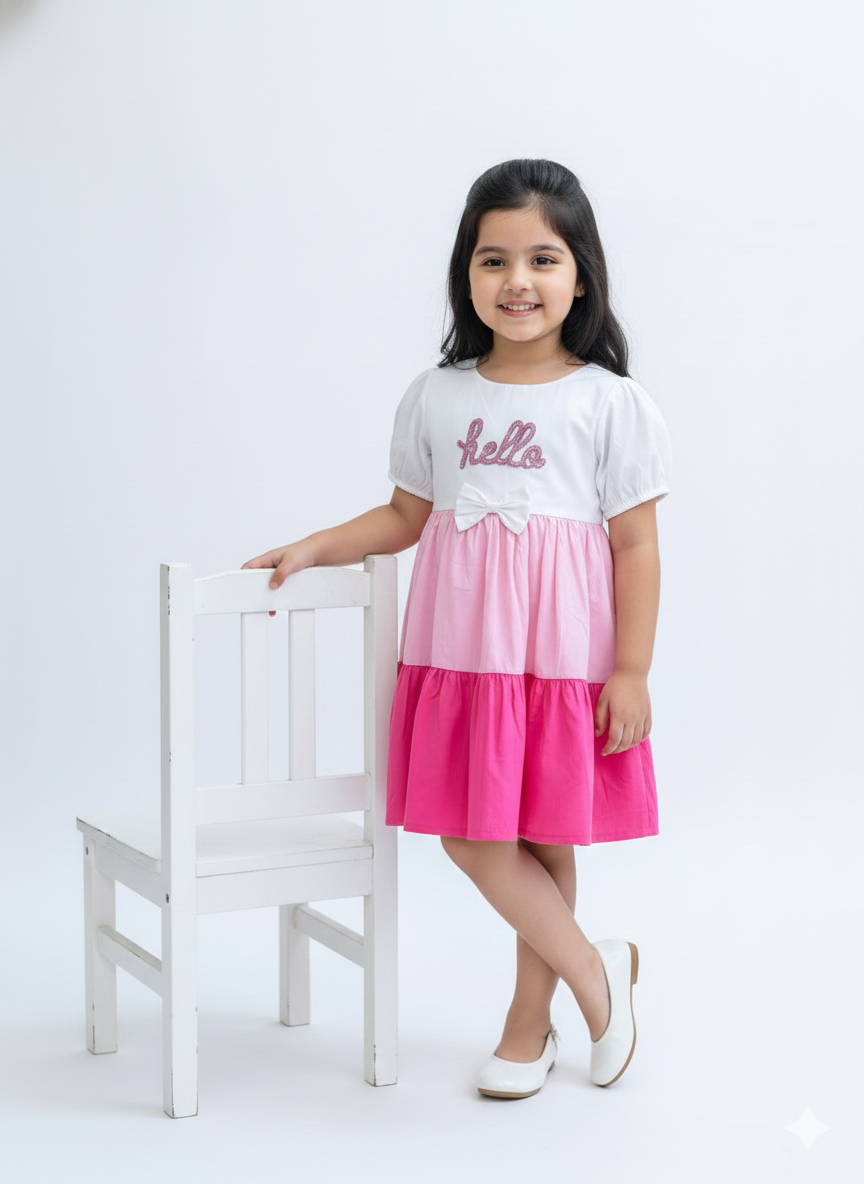Pink Layered Cotton Girls Dress
