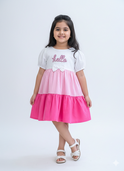 Pink Layered Cotton Girls Dress