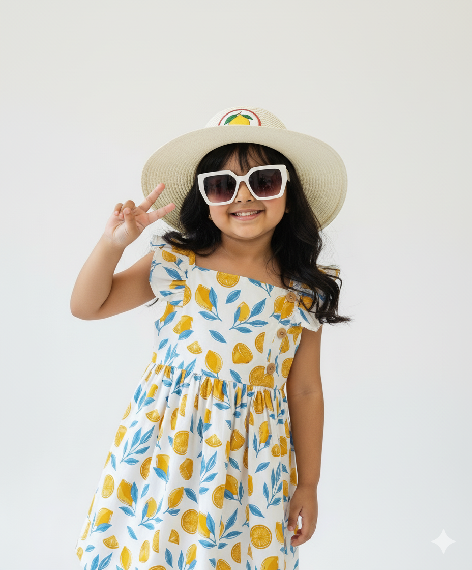 Lemon Print Cotton Girls Dress