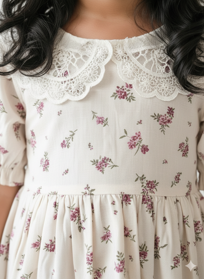 Off-White Floral Cotton Girls Dress