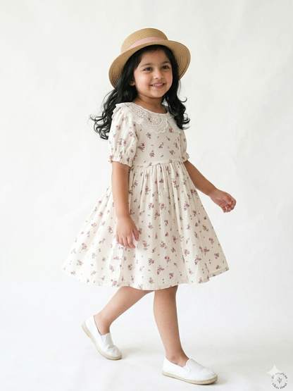 Off-White Floral Cotton Girls Dress