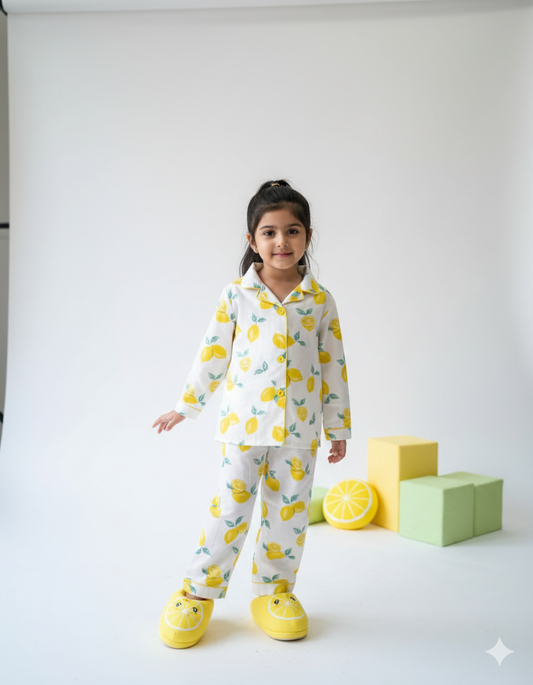 Lemon Print Cotton Kids Nightsuit