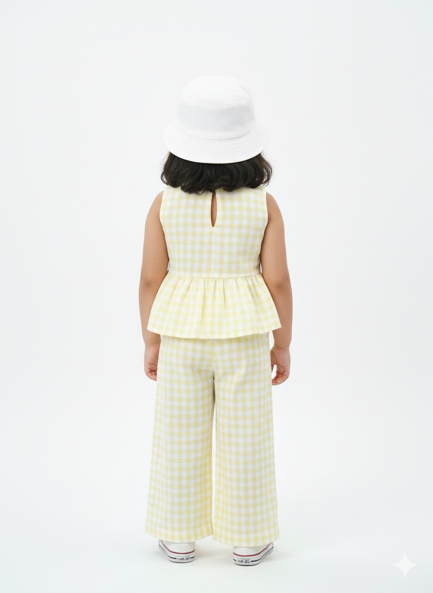 Yellow Gingham Girl's Cotton Co-ord Set