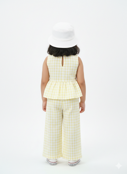 Yellow Gingham Girl's Cotton Co-ord Set