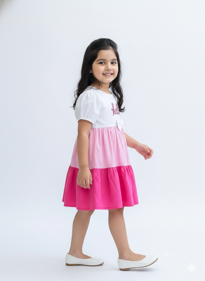 Pink Layered Cotton Girls Dress