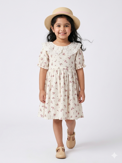 Off-White Floral Cotton Girls Dress