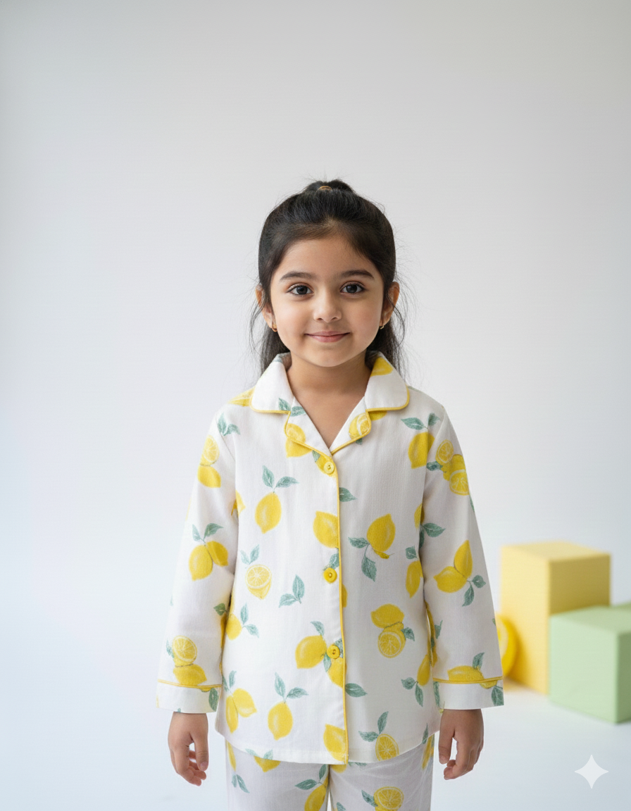 Lemon Print Cotton Kids Nightsuit