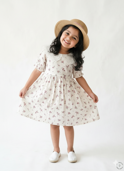 Off-White Floral Cotton Girls Dress