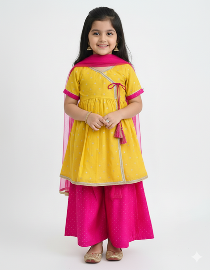 Yellow & Pink Ethnic Kurta Set for Girls