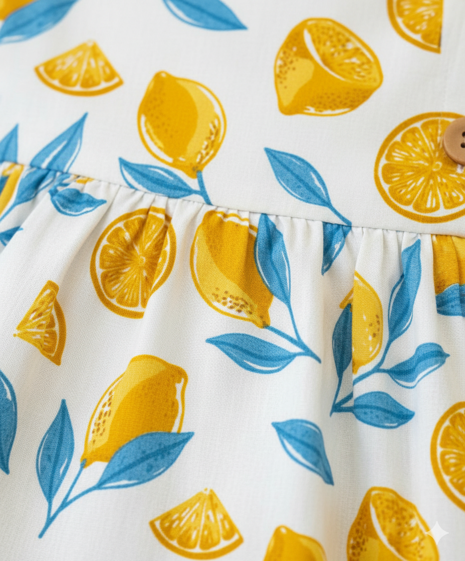 Lemon Print Cotton Girls Dress