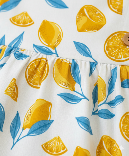 Lemon Print Cotton Girls Dress