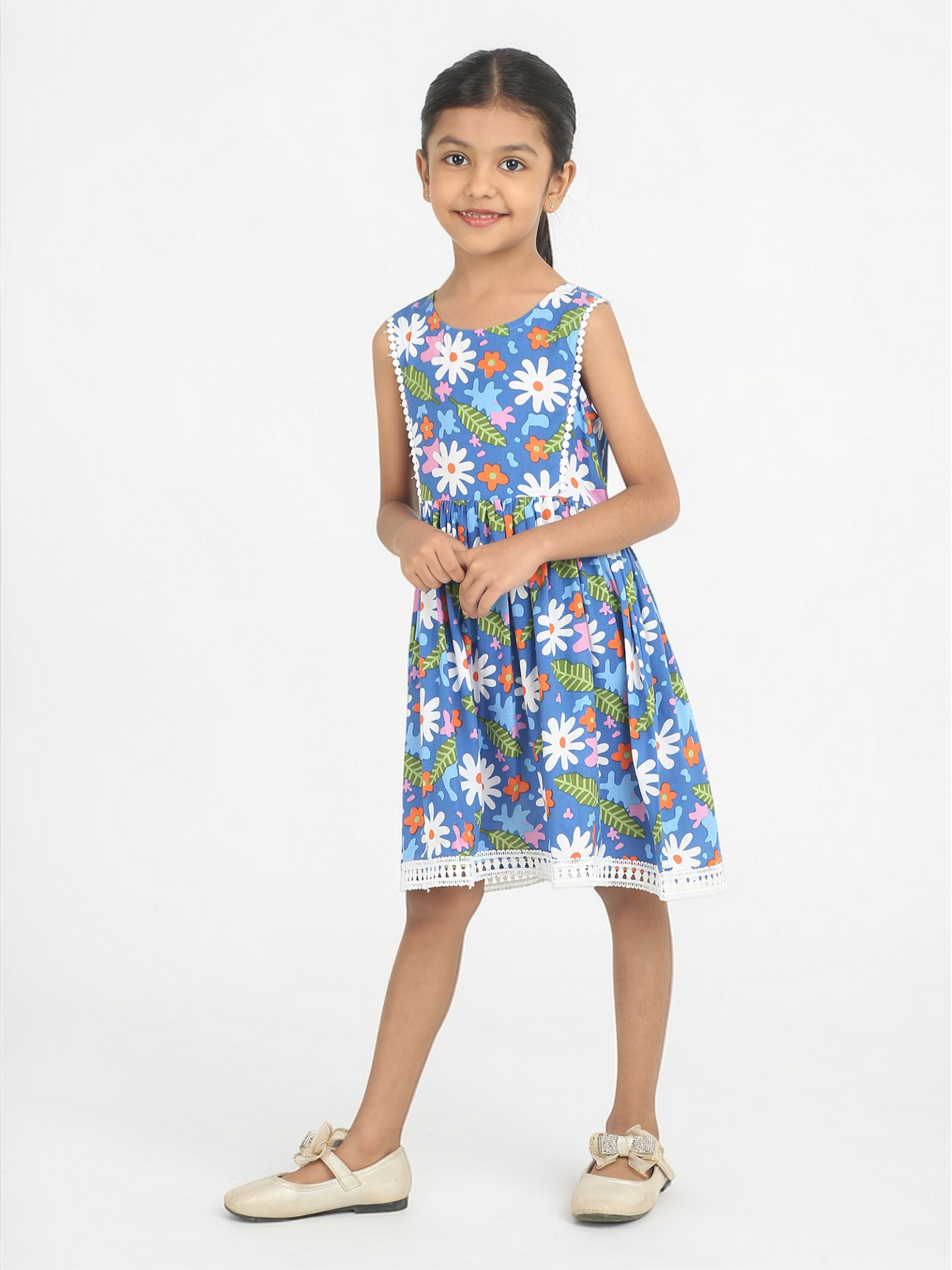 Blue Floral Cotton Girl Dress