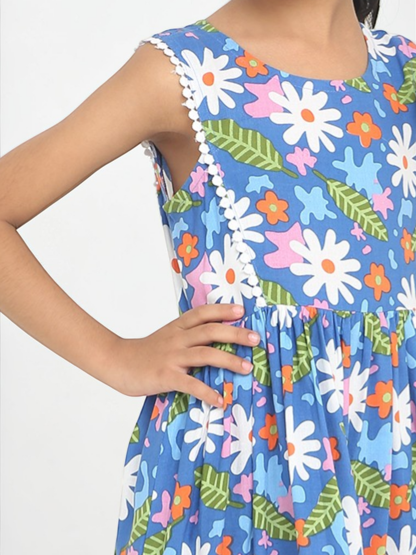 Blue Floral Cotton Girl Dress