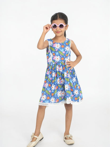 Blue Floral Cotton Girl Dress