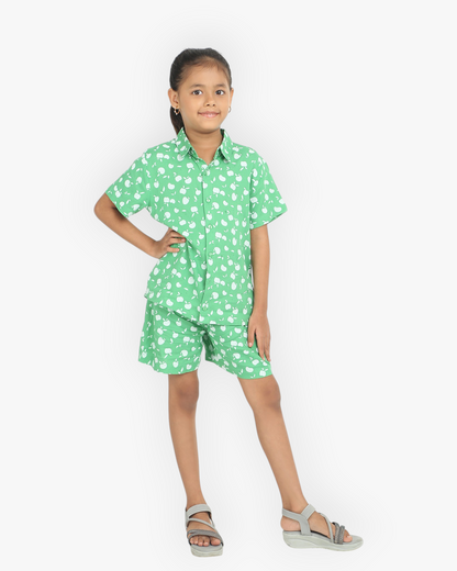 Green Printed Rayon Girls Co-ord Set