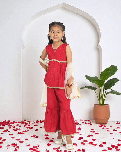 Red Girls’ Sharara Set