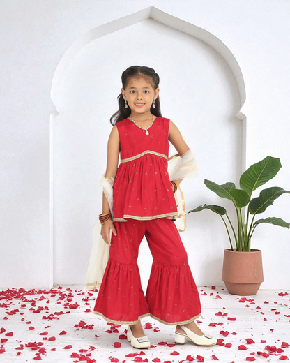 Red Girls’ Sharara Set