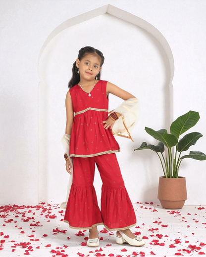 Red Girls’ Sharara Set